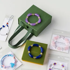 Modern Minimalistisch Pappe Schmuckschatulle Geschenk Bandgriff Elegant Grün Ausziehbar Ring Halskette Armband Display Verpackung Organizer Koffer Für Festival Geburtstag Geschenk