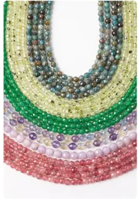 Close-up of colorful faceted gemstone loose beads, perfect for DIY jewelry crafting.