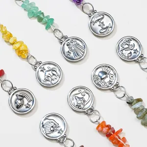 Ciondolo portachiavi borsa con trucioli di cristallo naturale 12 segni zodiacali moda