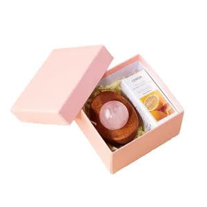 Natural rose quartz crystal ball wooden diffuser aromatherapy gift set with lemon oil