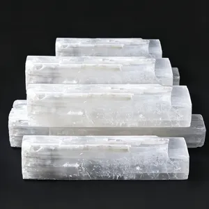 Detailed view of natural Moroccan selenite rough crystal stone with raw white texture.