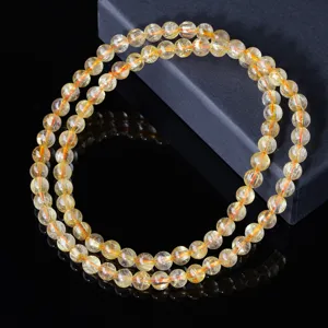 Natural Gold Rutilated Quartz Multi-Circle Bracelet Luxury Crystal Beaded Jewelry New
