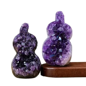 Ornement de gourde en grappe d'améthyste naturelle d'Uruguay pour déco, cristal violet riche.