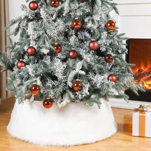Gonna per albero di Natale in peluche bianco, decorazione base soffice per feste natalizie.