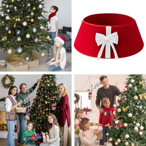 Jupe de collier de sapin de Noël en velours rouge avec nœud blanc, décoration de pied d'arbre.