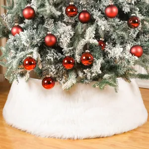 Gonna per Albero di Natale in Peluche Bianco Tinta Unita Bordo Tappetino per Base Rotonda Decorazione per Festa Casa Ornamento Regalo