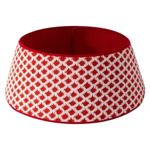 Collier de sapin de Noel vue detaillee, decoration de base motif rouge et blanc.