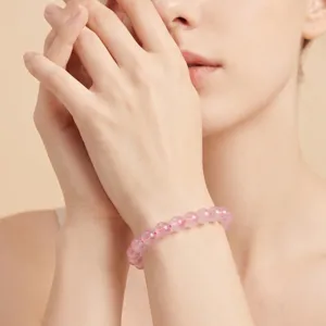 Natürlicher Rosenquarz Perlenarmband Rosa Kristall Edelstein Schmuck für Damen Alltag