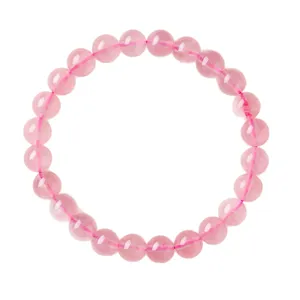 Natürliche rosa Rosenquarz Perlen Armband runde Edelstein elastische Schmuck für Damen