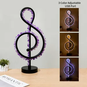 Luz de Noche Moderna de Piedra de Cristal Natural Bruta Enchufe USB Nota Musical Luna Creciente Lámpara de Mesa LED Decoración de Hogar Regalo