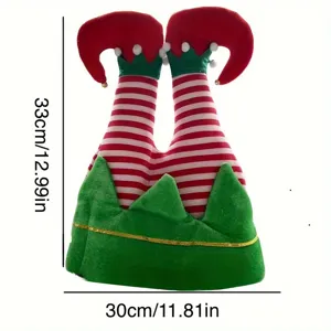 Christmas elf pants hat funny novelty plush holiday party red and white striped cap