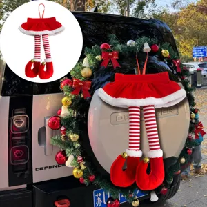 Noël Jambes d'Elfe Ornement Suspendu Rayé Peluche Pendentif Jambe Avec Clochette Dorée Pour Voiture Coffre Vacances Maison Décorations Fête Fournitures Festives Cadeau