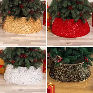 Collier de Sapin de Noël Moderne à Paillettes Jupe de Sapin Pliable en Strass Couverture de Base Panier Accessoires de Scène Festifs pour Décoration Pied de Sapin Noël