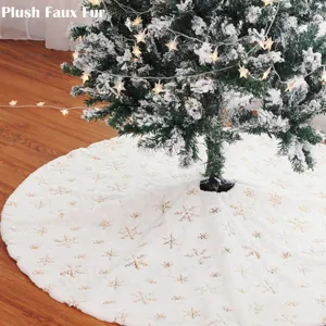 Jupe de Sapin de Noël en Peluche Blanche Avec Flocon de Neige en Paillettes Tapis de Sapin Décorations de Noël