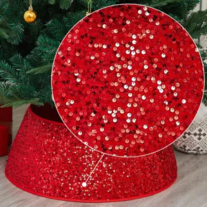 Roter Pailletten Weihnachtsbaum Rock Basis Feiertag Heimdekoration festlicher Kragen