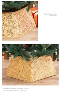 Collier de base de jupe d'arbre de Noel a sequines dores vue detaillee pour fetes.