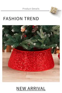 Jupe de sapin de noël en sequins rouges décoration de maison de vacances festive.