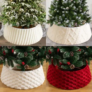 Christmas Tree Collar Plush Knit Christmas Tree Skirt Cable Knit Argyle Tree Ring Border Decoration Base Base Cover Holiday Home Decor Ornament