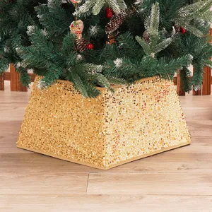 Collier de sapin de Noel en paillettes dorees base couverture decoration de fete maison