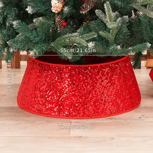 Jupe de base de collier d'arbre de Noel en sequins rouges pour decoration de fete 72cm