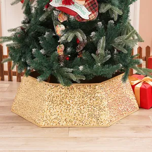 Collier de Sapin de Noël à Paillettes Dorées Base Hexagonale Décoration de Fête