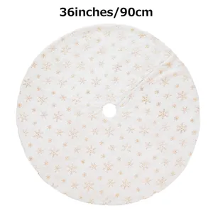 Jupe de sapin de Noël en peluche blanche avec flocons dorés, décoration de 36 pouces.