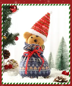 Christmas gift bag cute knit bear candy pouch holiday party home decor tabletop display