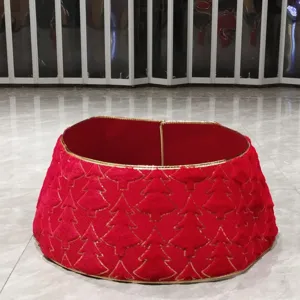 Jupe de sapin de Noël en peluche rouge avec motif d'arbre à paillettes dorées décoration de base