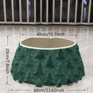 Collerette de sapin de Noël en peluche verte avec motif d'arbre, base de 60cm et haut de 40cm.
