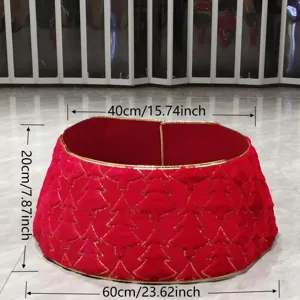Collier de sapin de Noël rouge en peluche avec motif d'arbres à sequins, base de 60cm.