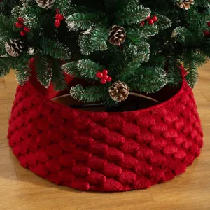 Jupe de Sapin de Noël en Peluche Collier de Base Ronde Décoration Festive Couverture de Support Ornements Doux pour Maison Fête