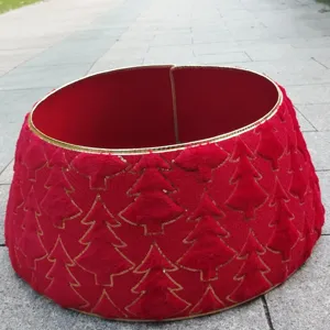 Jupe de Sapin de Noël en Peluche Collier de Base Tapis Broderie Paillettes pour Décoration de Fête Maison