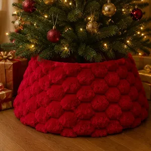 Jupe de Sapin de Noël en Peluche Tapis de Base Texturé 3D pour Décoration de Fête Maison