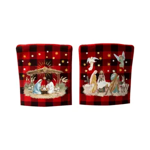 Christmas chair covers red black buffalo plaid nativity scene holiday dining room decor