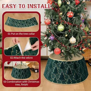 Christmas tree collar green velvet base cover with gold tree pattern holiday decor