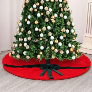 Luxury Plush Christmas Tree Skirt Velvet Bowknot Mat Round Bottom Decor Apron Ornament For Xmas Holiday Home Party Decoration