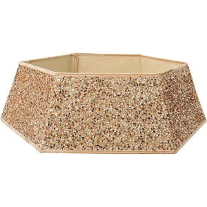 Collier de sapin de Noel a paillettes dorees base hexagonale pour decor de fete festive.