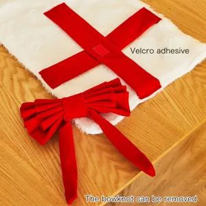 Christmas tree skirt plush white red bow detachable velcro straps festive holiday decor 120cm