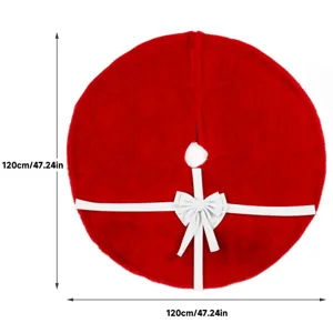 Christmas tree skirt 120cm red plush holiday decor with large white bow ribbon set