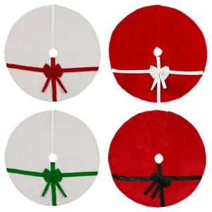 Plush Christmas tree skirt white red green bow holiday home decorative mat 120cm decor