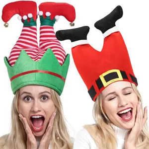 Grappige kerst elf en kerstman benen hoeden voor volwassenen, feestelijke kostuumhoofddeksel.