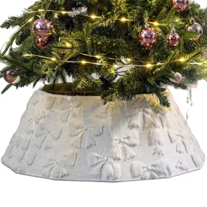Jupe de sapin de Noel en peluche blanche avec joli motif de noeud decoration fete