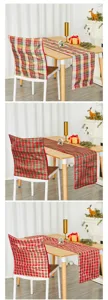 Housse de chaise et chemin de table à motif écossais de Noël pour décoration d'intérieur détail.