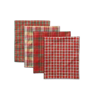 Housses de chaise de Noël à carreaux lot de quatre rouge et vert tartan pour fête déco