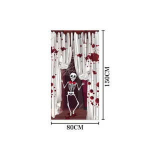 Bannière de porte pour fête d'Halloween squelette sanglant tissu suspendu 80x150cm