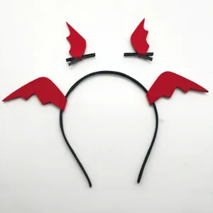 Halloween bat wings headband and hair clips set for party costume photography props black red