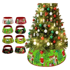 Grinch Christmas tree collar skirt holiday cartoon printed festive tree base decor.