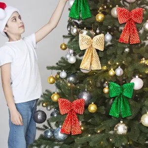 Noël Paillettes Carreaux Nœud Pendentif Arbre De Noël Décoration Artisanat Fête