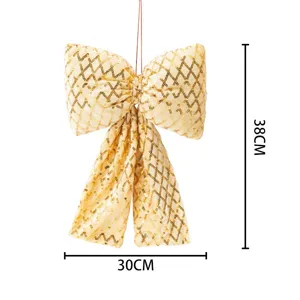 Noël paillette nœud suspendu doré arbre déco artisanat 38x30cm fête ornement nouveau