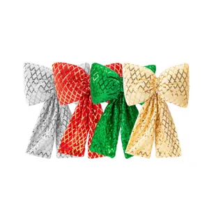 Pendentif nœud à carreaux et sequins de Noël pour décoration d'arbre et fête de vacances